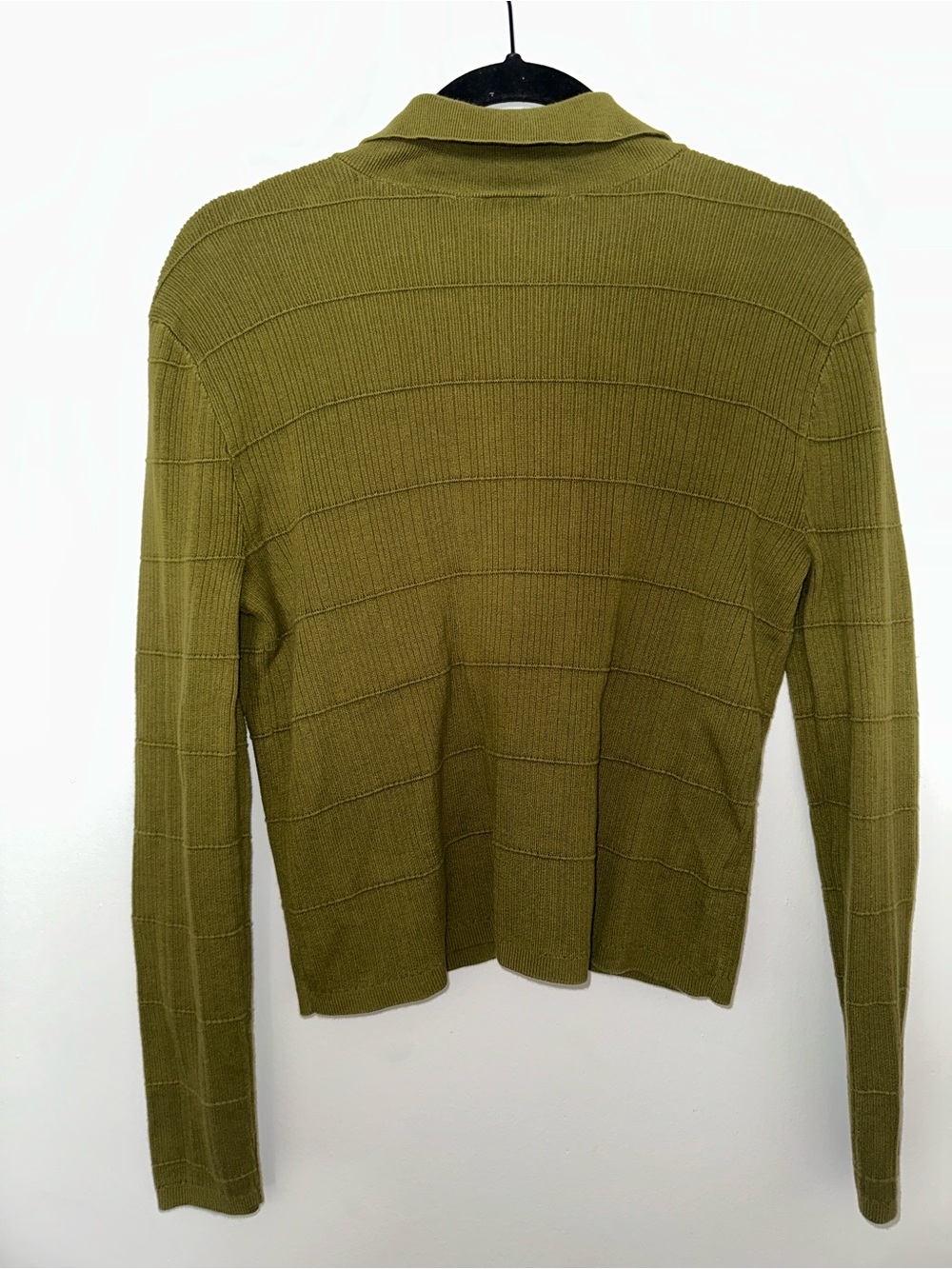 Olive Green Button-Up Ribbed Cardigan - Picture 5 of 6